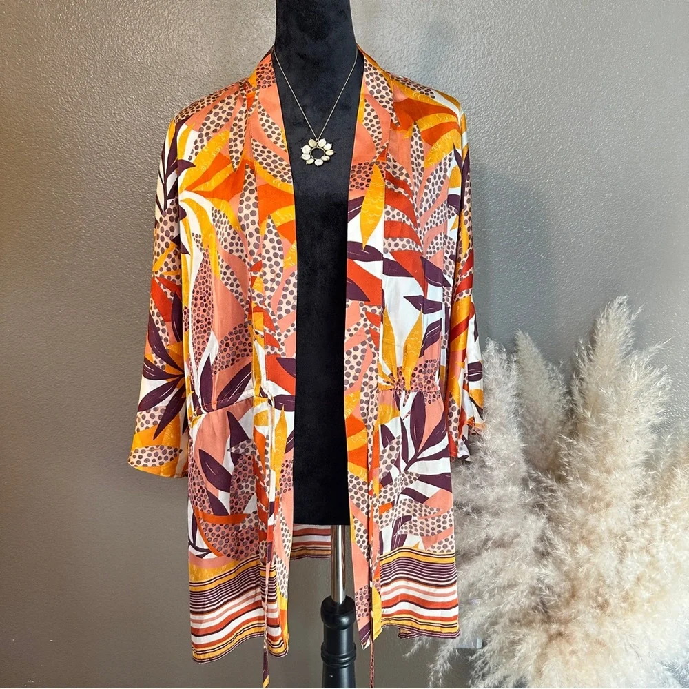 DR2 Multi-Color Abstract Floral Kimono - Picture 1 of 8